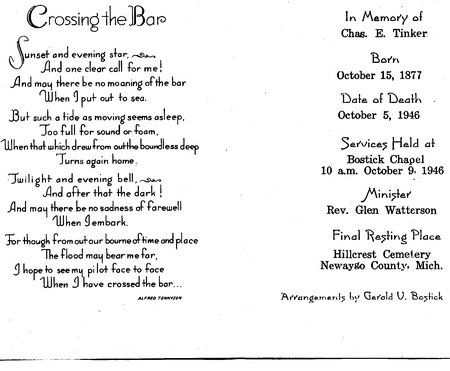 tinker charles memorial card