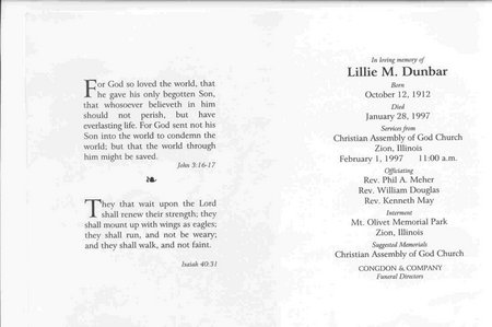 Lillie Warren funeral card